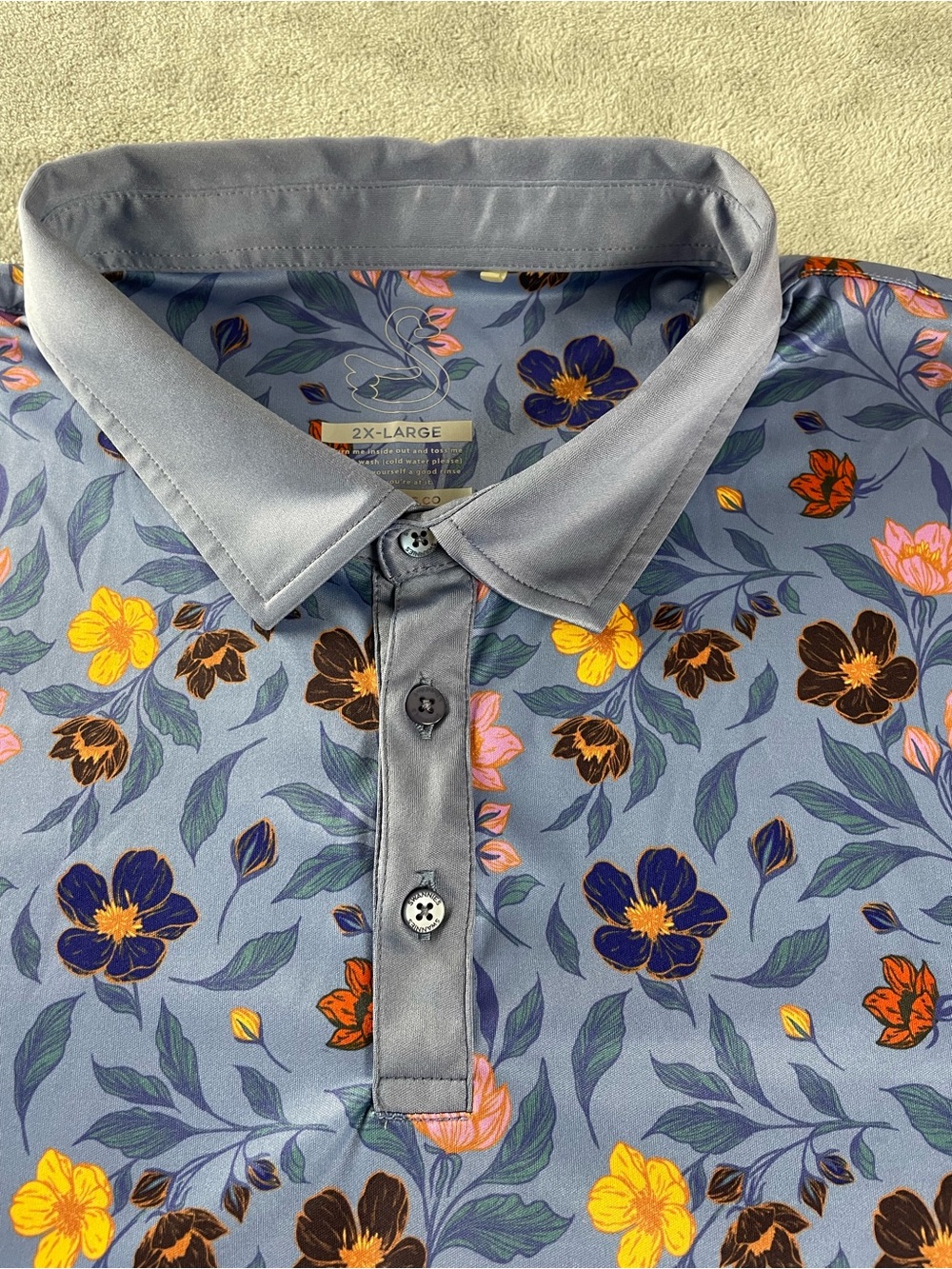 Swannies Polo Golf Shirt Floral School Athletic Work Performance Men's 2XL